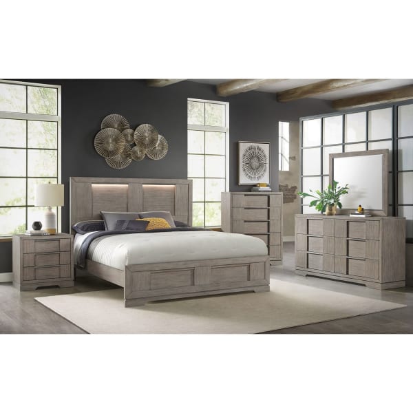 Kelis - Queen Panel 3 Piece Bedroom Set With LED - Gray