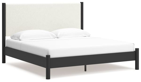 Cadmori - Black / White - King Upholstered Panel Bed