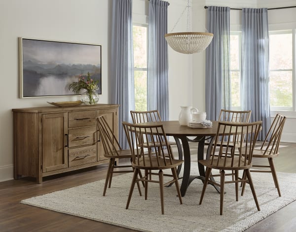 Dovetail - Solid American Oak - Round 60" Table With A Metal Pedestal - Natural