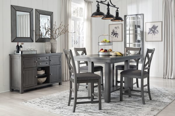 Myshanna - Gray - 6 Pc. - Counter Extension Table, 4 Barstools, Server