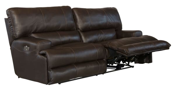 Wembley - Italian Leather Match Power Lay Flat Reclining Sofa With Power Adjustable Headrest & Lumbar - Chocolate