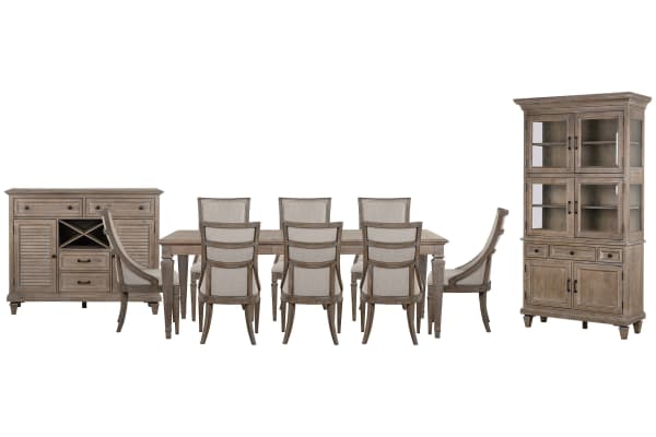 Lancaster - Extendable Rectangular Dining Table With 8 Arm Chairs, Server And Dining Cabinet - Dovetail Gray