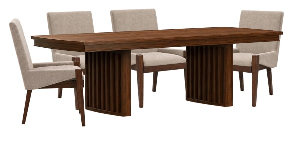 Reena - Extendable Trestle Dining Table With 4 Host Chairs - Rich Brown / Beige