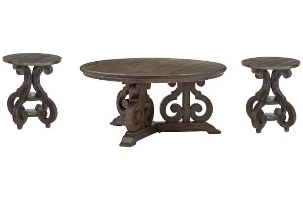 Bellamy - Round Cocktail Table With 2 Accent End Tables - Peppercorn