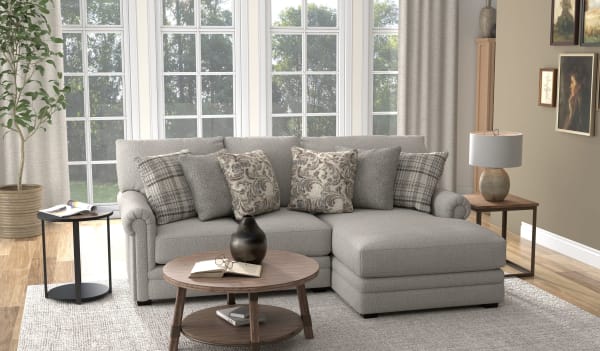 Livingston - 2 Piece Sofa Chaise With Comfort Coil Seating And 6 Accent Pillows Included (RSF Chaise) - Linen