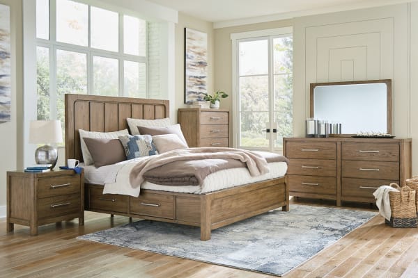 Cabalynn - Light Brown - 7 Pc. - Dresser, Mirror, Chest, California King Panel Bed With Storage