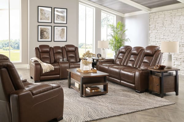 The Man-Den - Mahogany - 3 Pc. - Power Sofa, Loveseat, Recliner