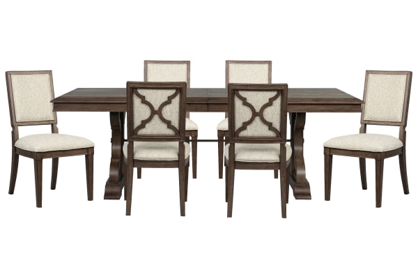 Jubilee - Extendable Trestle Dining Table With 6 Side Chairs - Brown / White