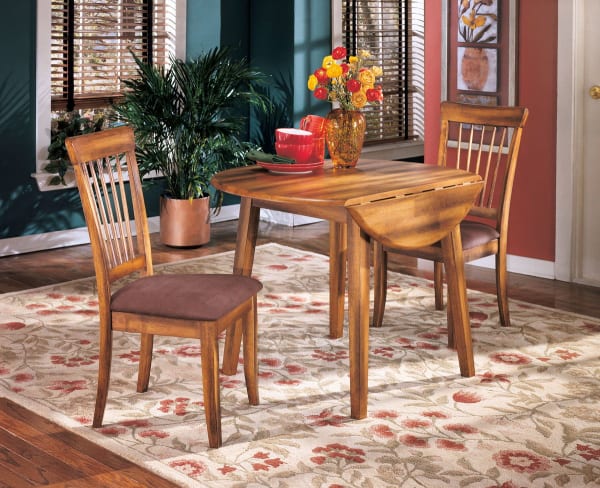 Berringer - Rustic Brown - 3 Pc. - Drop Leaf Table, 2 Upholstered Side Chairs