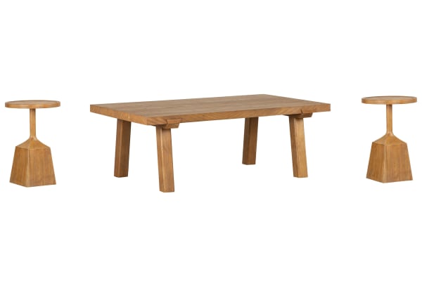 Lindon - Rectangular Cocktail Table With 2 Pedestal Accent End Tables - Belgian Wheat