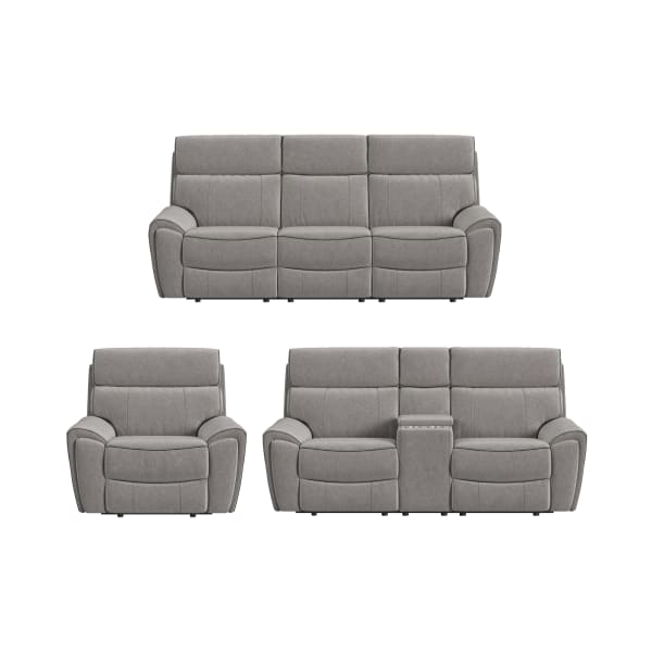 Jackpot - P1 3 Piece Living Room Set (Sofa, Loveseat & Recliner) - Explore Light Gray