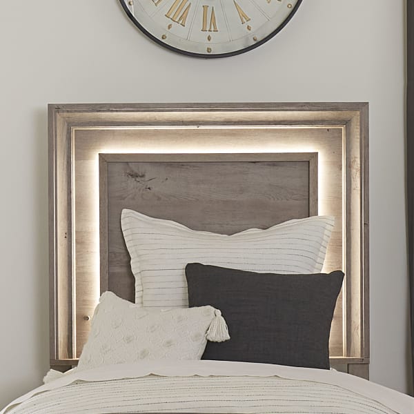 Horizons - Full Panel Headboard with Lights - Medium Gray
