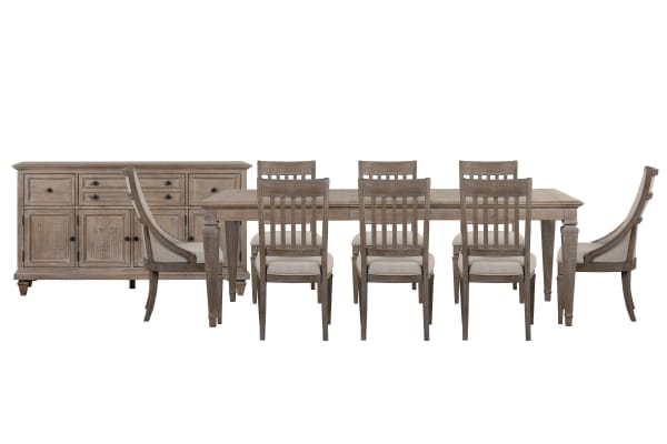Lancaster - Extendable Rectangular Dining Table With 6 Side Chairs, 2 Arm Chairs And Buffet - Dovetail Gray