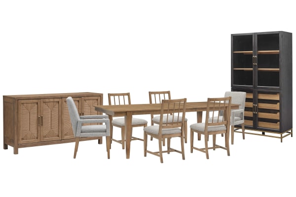 Lindon - Extendable Rectangular Dining Table With 4 Side Chairs, 2 Arm Chairs, Buffet And Cabinet - Belgian Wheat / Gray