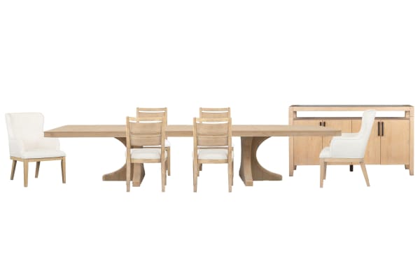 Somerset - Extendable Trestle Dining Table With 4 Side Chairs, 2 Arm Chairs And Sideboard - Butternut / White