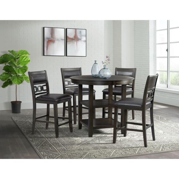 Amherst - Counter Height 5 Piece Dining Set-Table And Four Faux Leather Side Chairs - Walnut