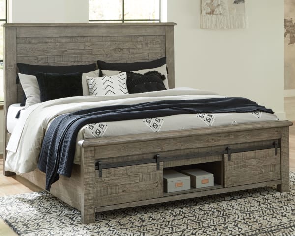 Brennagan - Gray - Queen Panel Bed With Footboard Storage