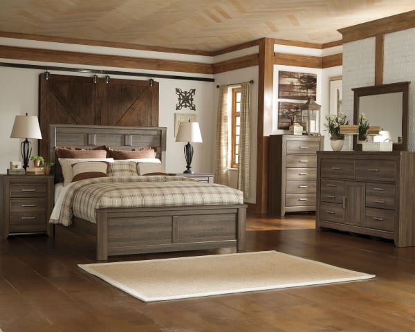Juararo - Dark Brown - 8 Pc. - Dresser, Mirror, Chest, Queen Panel Bed, 2 Nightstands