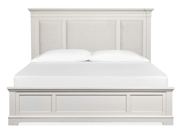 Kingston - Complete King Panel Bed With Upholstered Headboard - Whisper White And Cerused Nutmeg