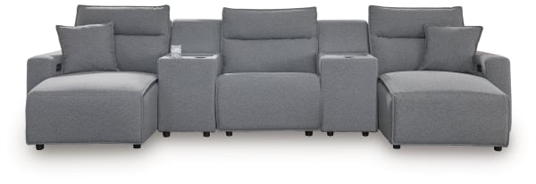 Modmax II - 5-Piece Power Reclining Sectional With Double Chaise And 2 Consoles - Salt And Pepper