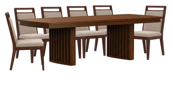 Reena - Extendable Trestle Dining Table With 6 Side Chairs - Rich Brown / Beige