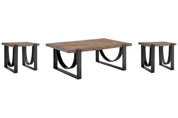 Bowden - Rectangular Cocktail Table With 2 End Tables - Rustic Honey And Distressed Iron
