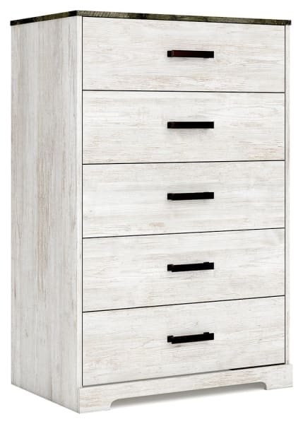 Shawburn - White / Black / Gray - Five Drawer Chest - Vinyl-Wrapped