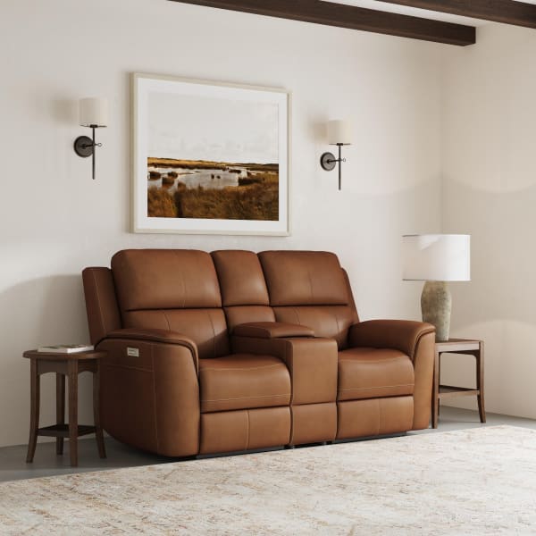 Henry - Power Reclining Loveseat With Console & Power Headrests & Lumbar - Caramel