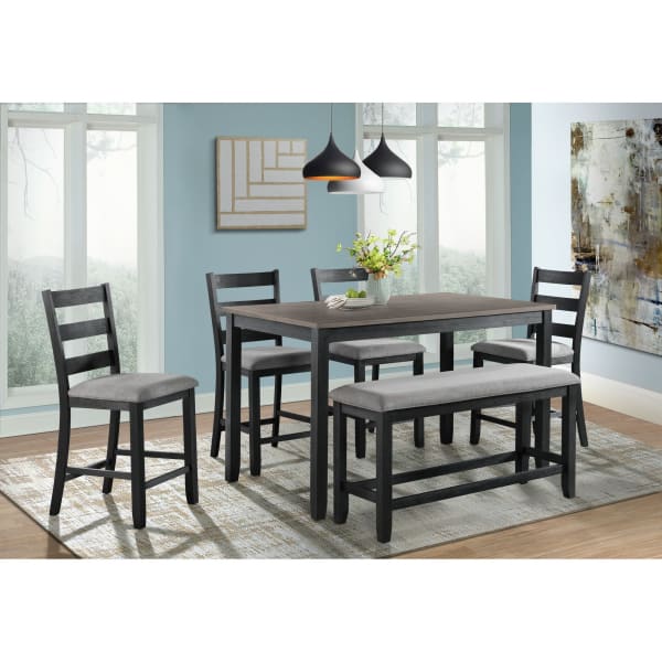 Martin - Counter Height 6 Piece Dining Set, Table, Four Chairs & Bench - Gray