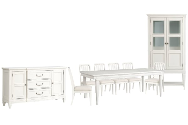Willowbrook - Extendable Rectangular Dining Table With 6 Side Chairs, Buffet And Display Cabinet - Egg Shell White