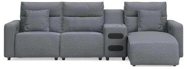 Modmax II - 4-Piece Power Reclining Sectional With RAF Press Back Power Chaise And Audio Console - Salt And Pepper