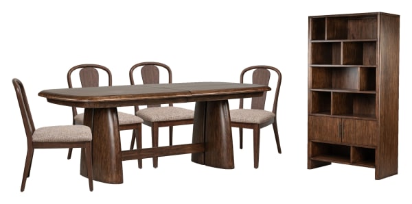 Belville - Extendable Trestle Dining Table With 4 Side Chairs And Display Cabinet - Chestnut Brown