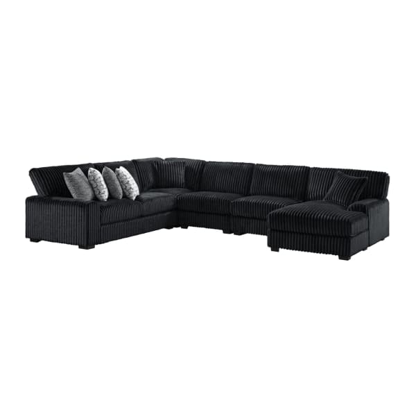 Nightfall - 5 Piece Sectional Set With RHF Chaise 1 Pillow - Grand Cord Black