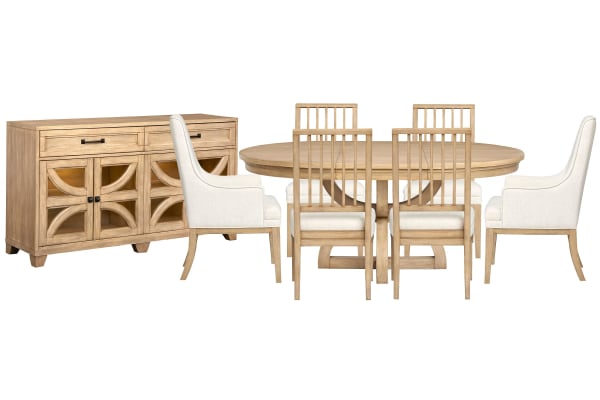 Coventry - Extendable 48" Round Dining Table With 4 Side Chairs, 2 Host Chairs And Buffet - Honey Maple / White
