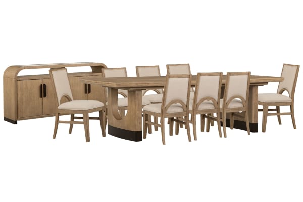 Tristan - Extendable Trestle Dining Table With 8 Side Chairs And Sideboard - Swiss Coffee / Beige