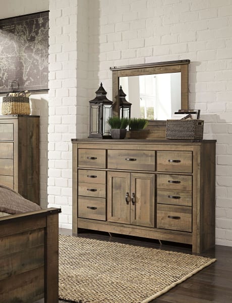 Trinell - Brown - Dresser With Fireplace Option, Mirror
