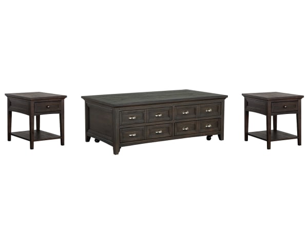 Westley Falls - Lift Top Storage Cocktail Table With 2 End Tables - Graphite