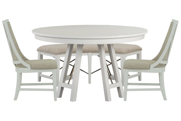 Heron Cove - 52" Round Dining Table With 2 Host Chairs And Curved Bench - Chalk White And Dovetail Gray