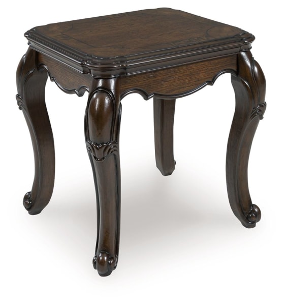 Maylee - Dark Brown - Rectangular End Table With Cabriole Legs
