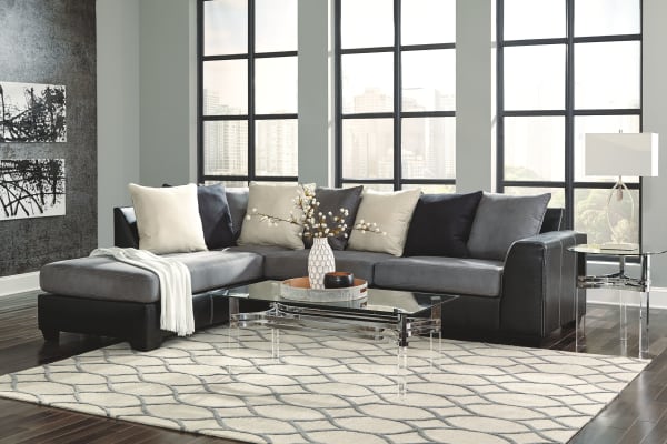 Jacurso - Charcoal - 5 Pc. - Left Arm Facing Corner Chaise, Right Arm Facing Sofa Sectional, Braddoni Cocktail Table, 2 End Tables