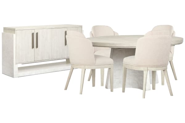 Lorelei - Extendable 54" Round Dining Table With 4 Host Chairs And Server - Misty Cloud