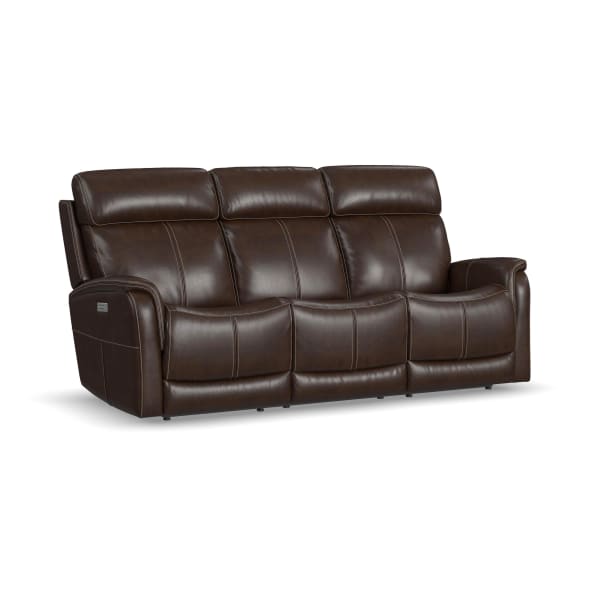 View - Power Reclining Sofa With Console, Power Headrest & Lumbar - Dark Brown
