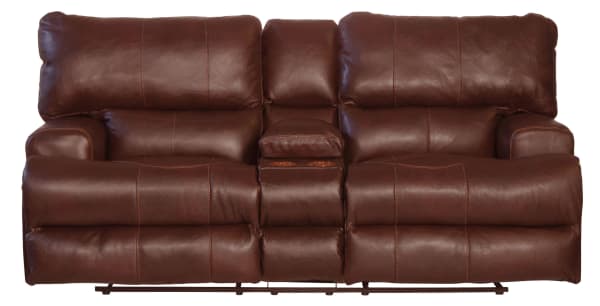 Wembley - Italian Leather Match Lay Flat Reclining Console Loveseat - Walnut