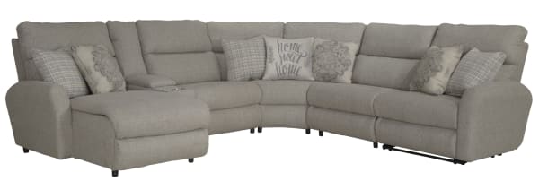 McPherson - 6 Piece Power Reclining Sectional With LSF Lay-Back Chaise And 1 Lay-Flat Reclining Seat - Beige