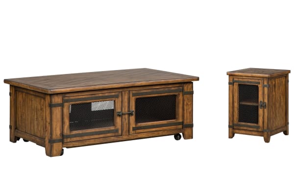 Chesterfield - Lift Top Storage Caster Cocktail Table With Chairside End Table - Farmhouse Timber