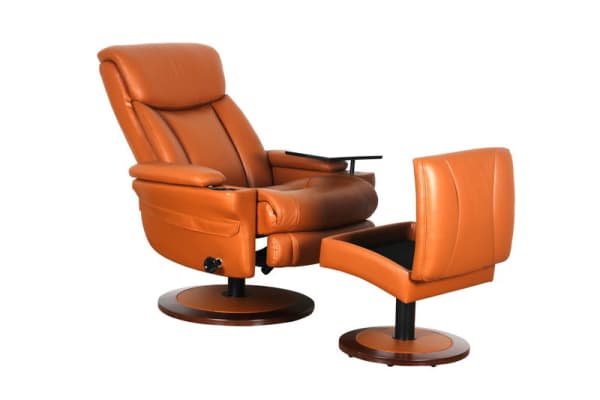 William - Swivel Pedestal Recliner And Storage Ottoman, And Arm Table - Orange