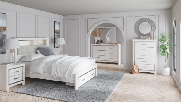 Altyra - White - King Upholstered Bookcase Bed With Storage - 6 Pc. - Dresser, Mirror, King Bed