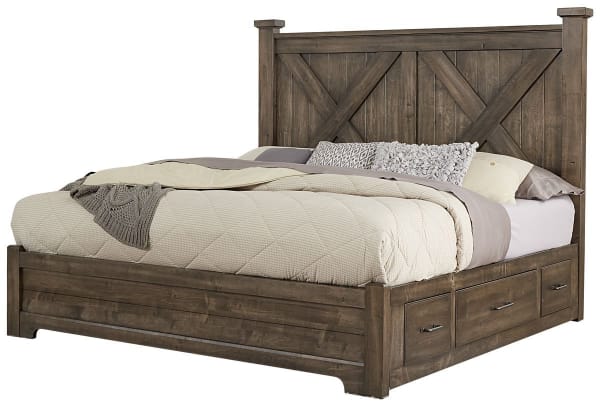 Cool Rustic - Cool Rustic Queen X Bed with 2 Sides Storage Mink