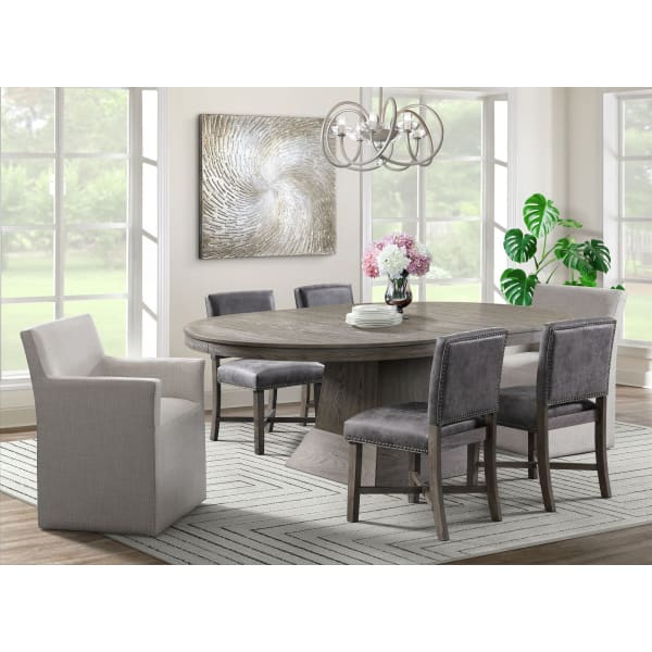Collins - With 2 Leaves 7 Piece Dining Set Table, Four Chairs & Two Arm Chairs - Gray