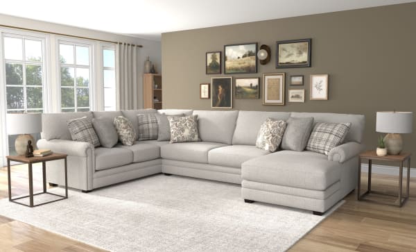 Livingston - 3 Piece Sectional With Comfort Coil Seating And 9 Included Accent Pillows (RSF Chaise) - Linen